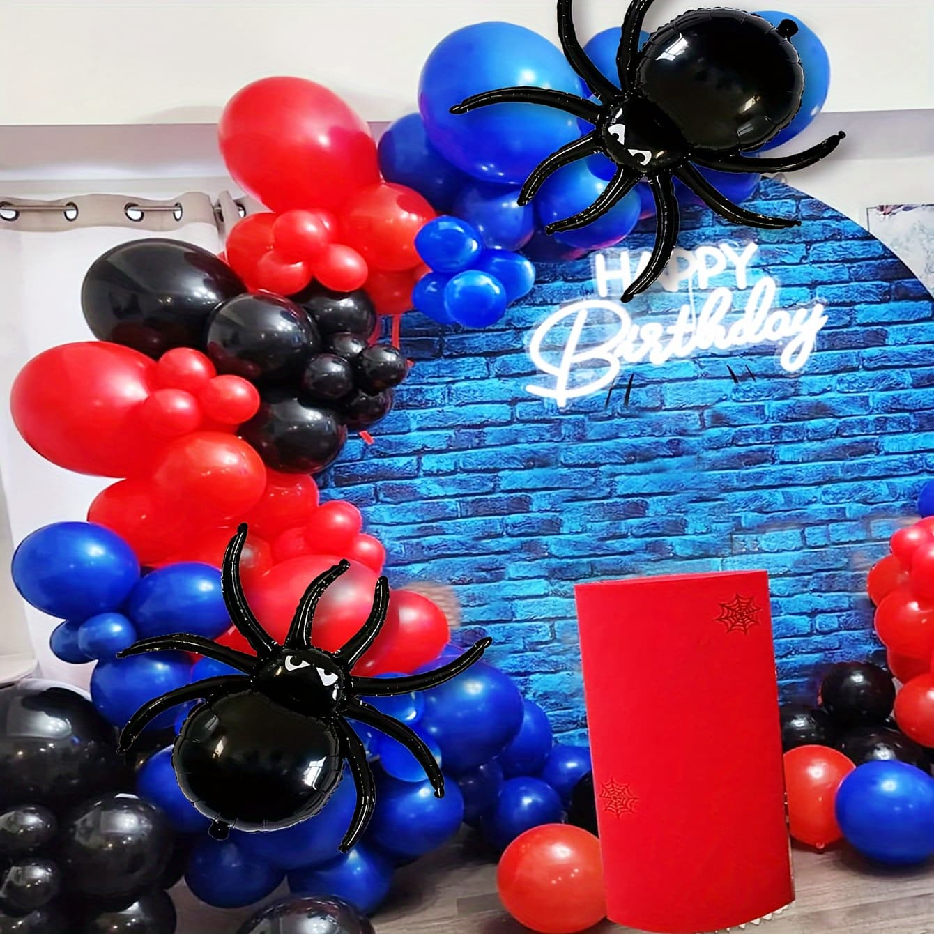 TEMU 125pcs, Balloon Arches, Red Blue Set Suitable For Birthday Parties Family Halloween Themes Halloween Atmosphere Layout Halloween Black Elements