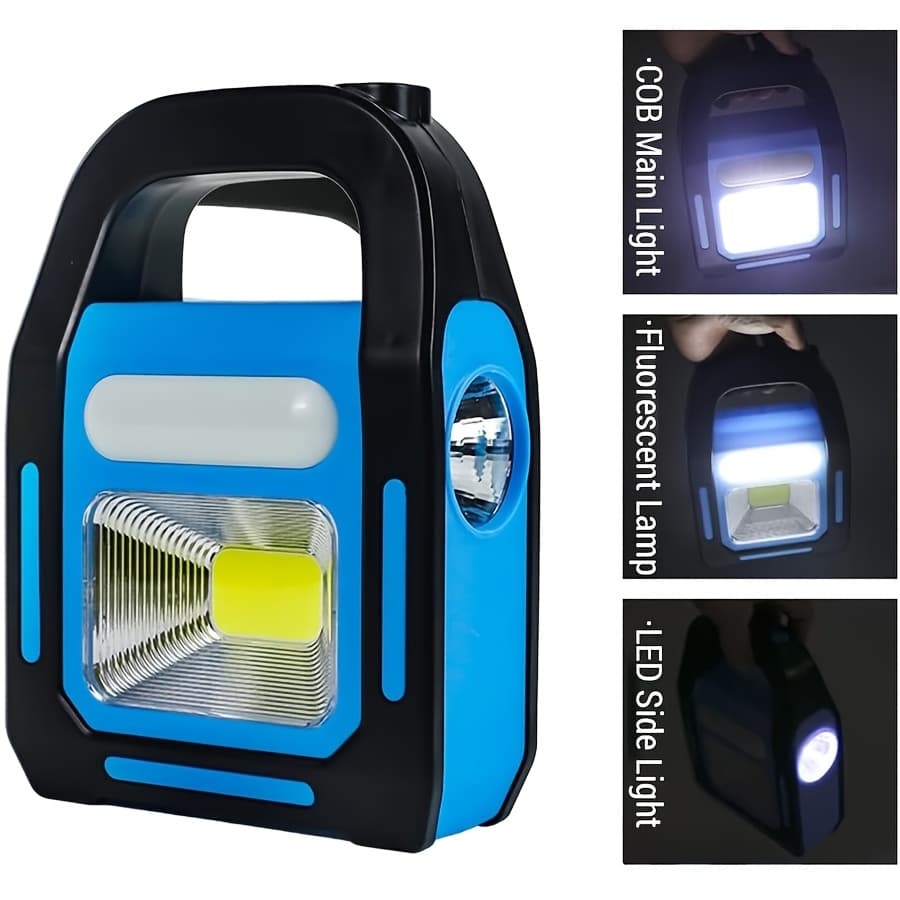 TEMU Advanced 3-in-1 Portable Solar Charger With Led Camping Light, Usb Rechargeable Foldable Emergency Flashlight, Cob And Fluorescent Light, Plastic Shading Board, , Lithium Battery.