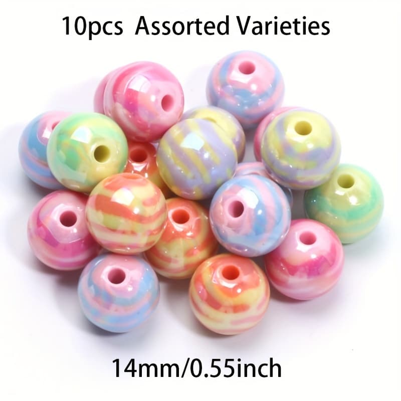 TEMU 10pcs 14mm Random Color Striped Round Acrylic Fashion Bracelet Decorative Beads