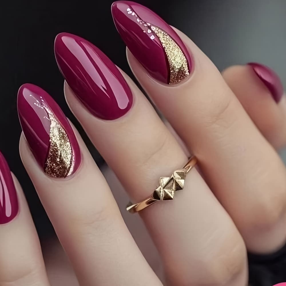 TEMU 24pcs Water Drop Shaped Wearable Nail Plate Premium Elegant Purple Golden Color Shimmering Pattern Glossy Style Nail Art Suitable For Women And False Nail Category Fake Nail Stickers