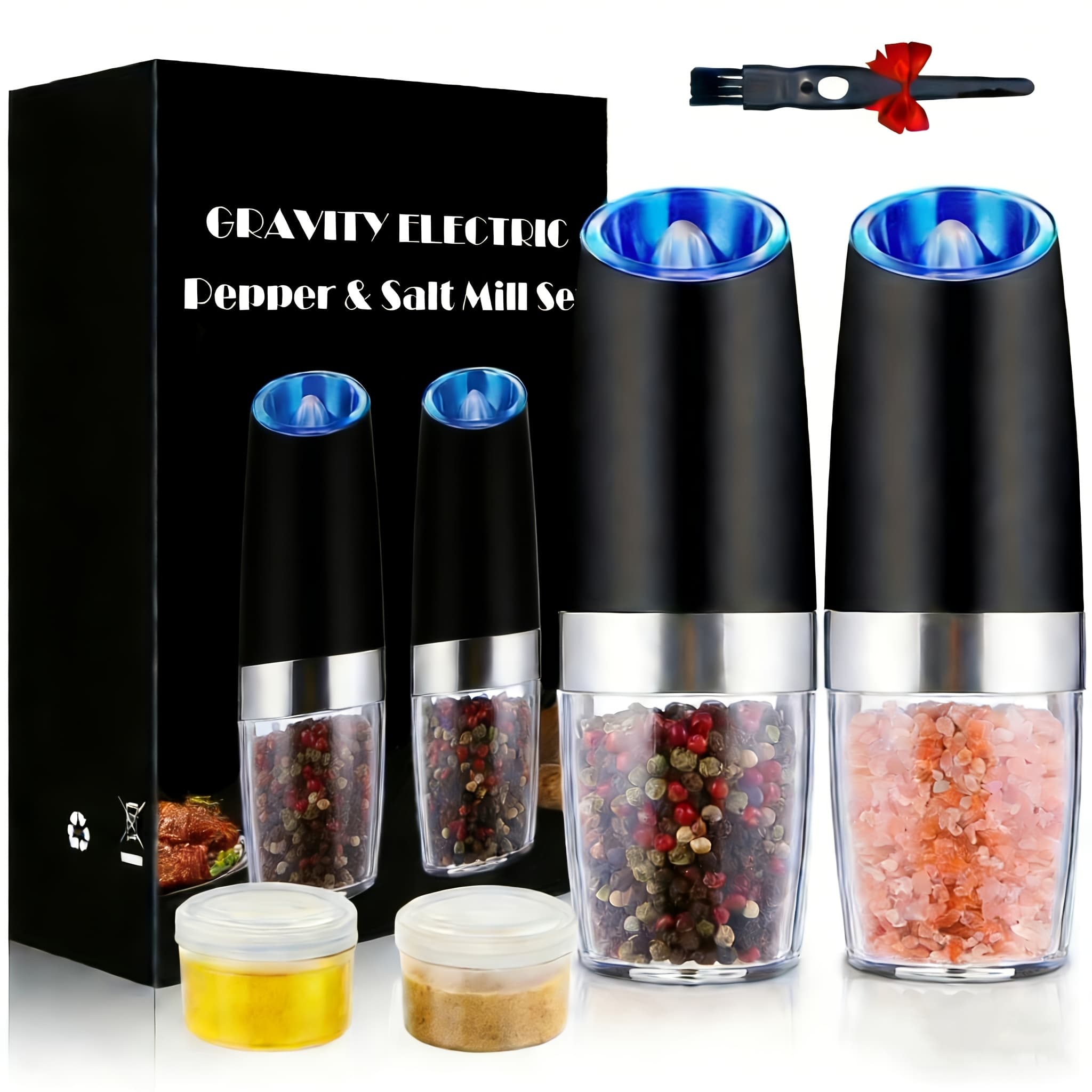 TEMU 2-pack Led Lighted Electric Salt And Pepper Grinder Set - Battery Operated, One-handed, Adjustable Coarseness, Stylish Kitchen Gadgets For Gourmet Flavor, Perfect Gift For Christmas And Halloween
