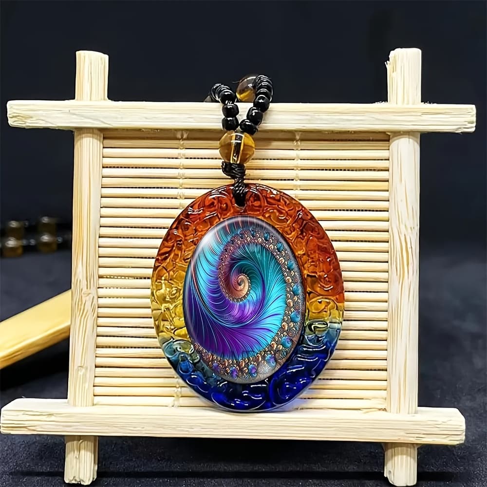 TEMU A Vibrant And Fashionable Pendant With A Spiral Design, An Elegant Oval Necklace, Perfect As A Religious Gift For Men