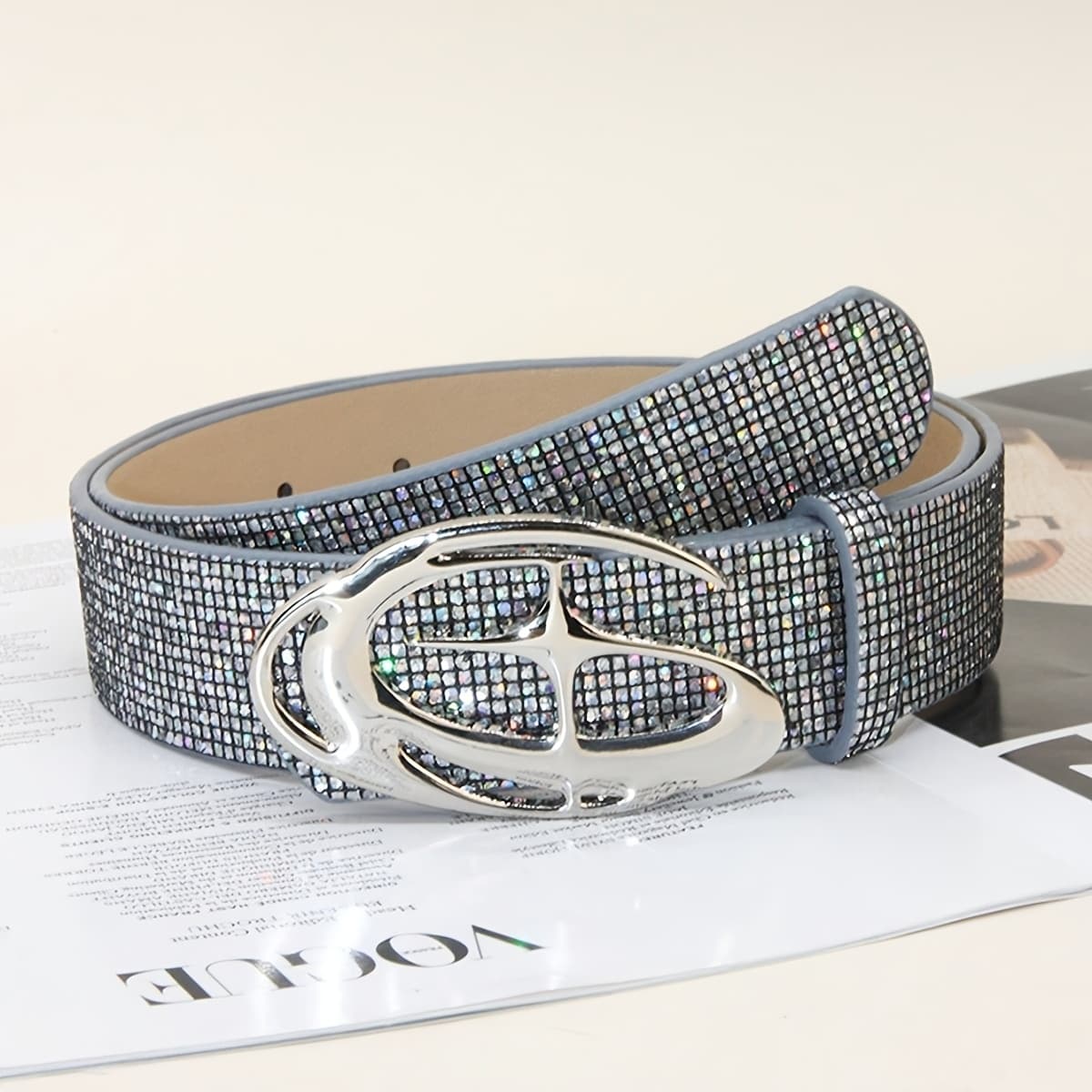 TEMU Women's Sequined Belt Sparkling Diamond-shaped Flowing Glass Belt, Suitable For Casual Narrow Waist Belt, Suitable For, Women
