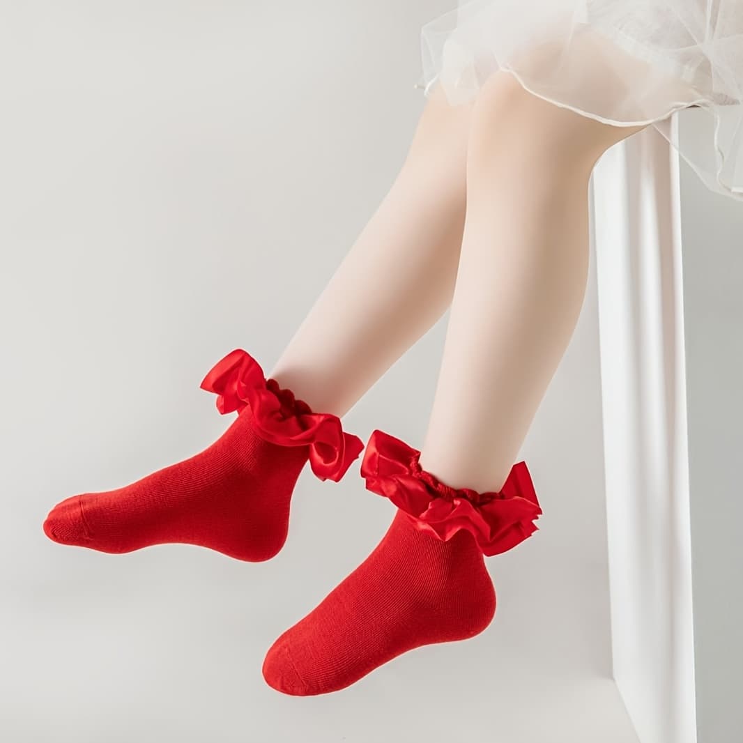 TEMU 1 Pair Of Children's Socks For Girls With Large Lace Trim And Three-dimensional Lace Princess Dance Socks