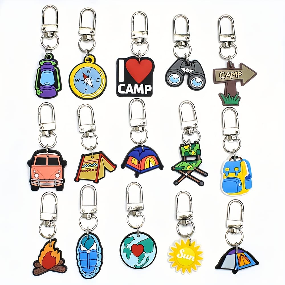 TEMU 15pcs Plastic I Keychain, Pendant, Tent Key Chain, Purse Backpack Decoration Luggage Charm Accessories Birthday Party Supplies Gift