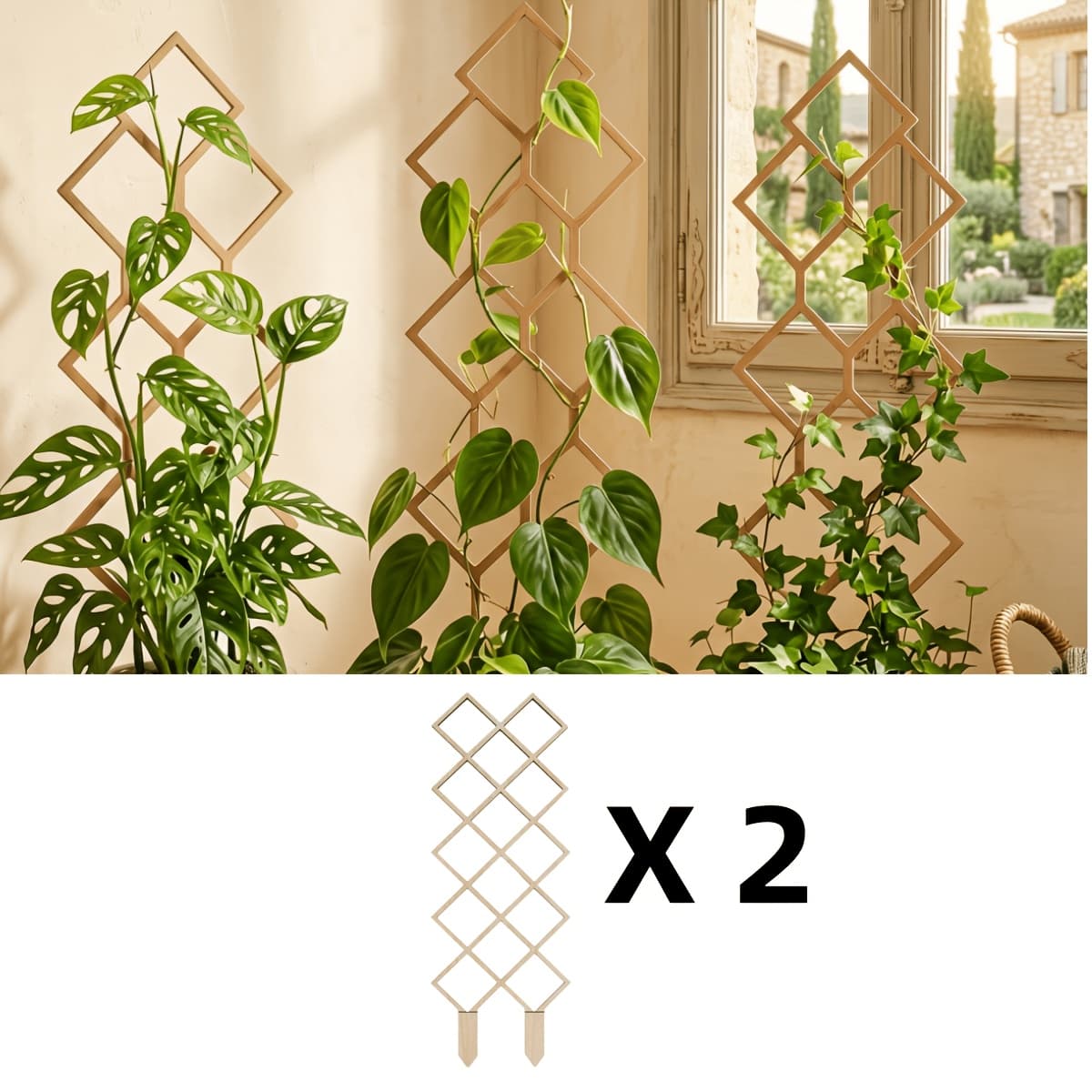 TEMU 2-pack 15.9in Tall Sturdy Plant Climbing Frames With Square Hollow Pattern, Vertical Support For Potted Vines And Flowers, Space-saving Indoor Outdoor Gardening Support