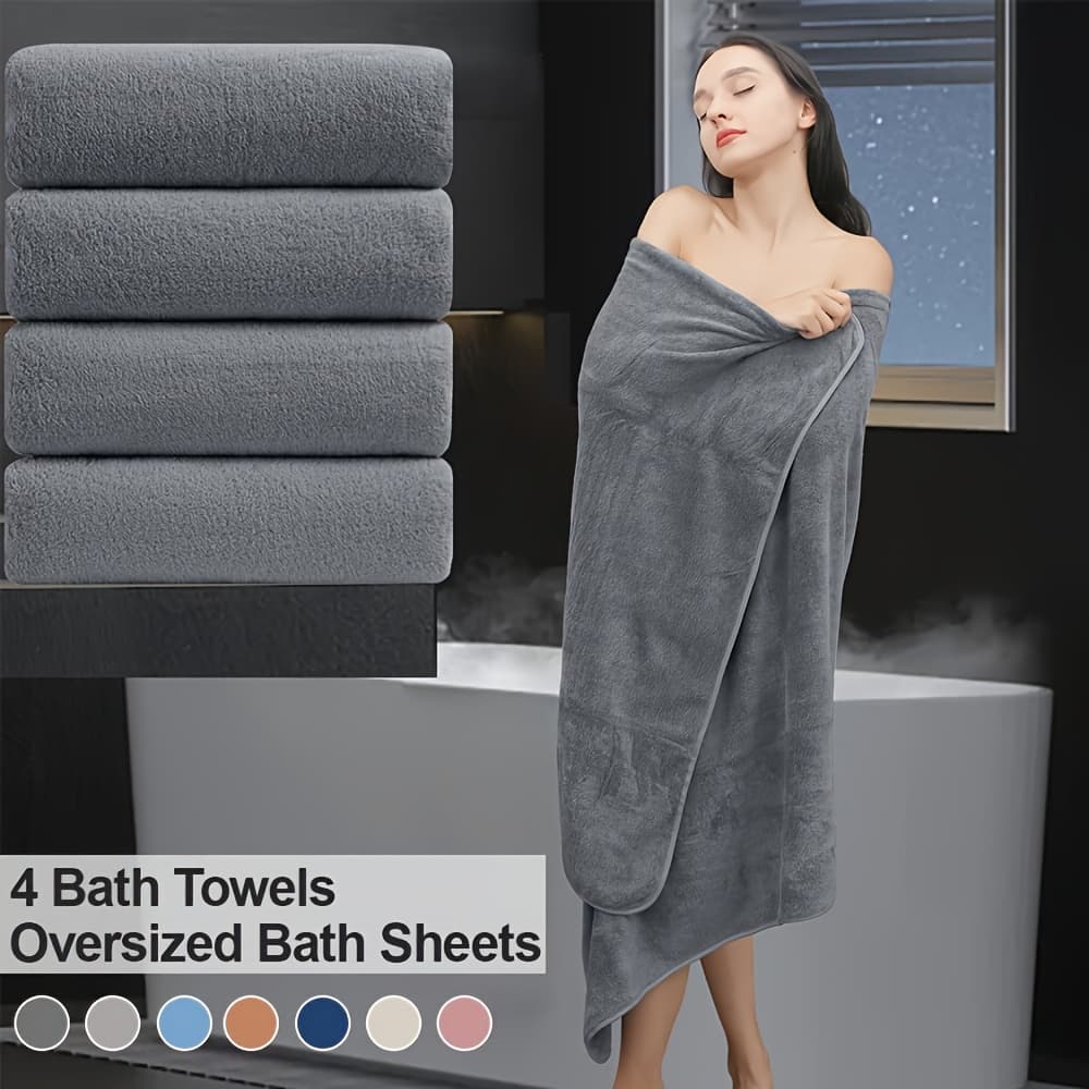 TEMU 4pcs Oversized Bath Towels Set, Extra Large Towel Soft Xl Bath Sheet Super Absorbent Bathroom Towels Set Quick Size Towels For Family & Hotel