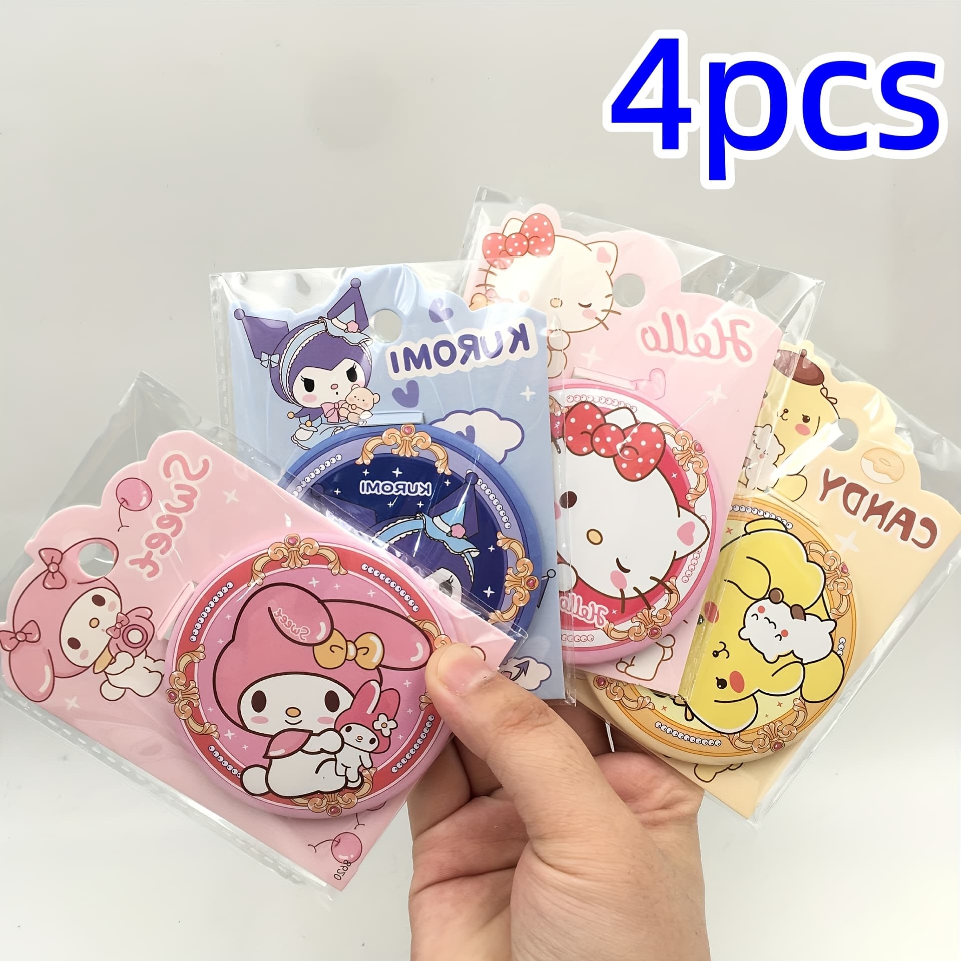 TEMU 4pcs , For Kuromi, Melody, Pompompurin Cartoon Portable Round Mirror, Handbag Accessory, Makeup Mirror, Cute Design, Fun Aesthetic, Lightweight Mirror, Themed Mirror, Character Mirror, Fan