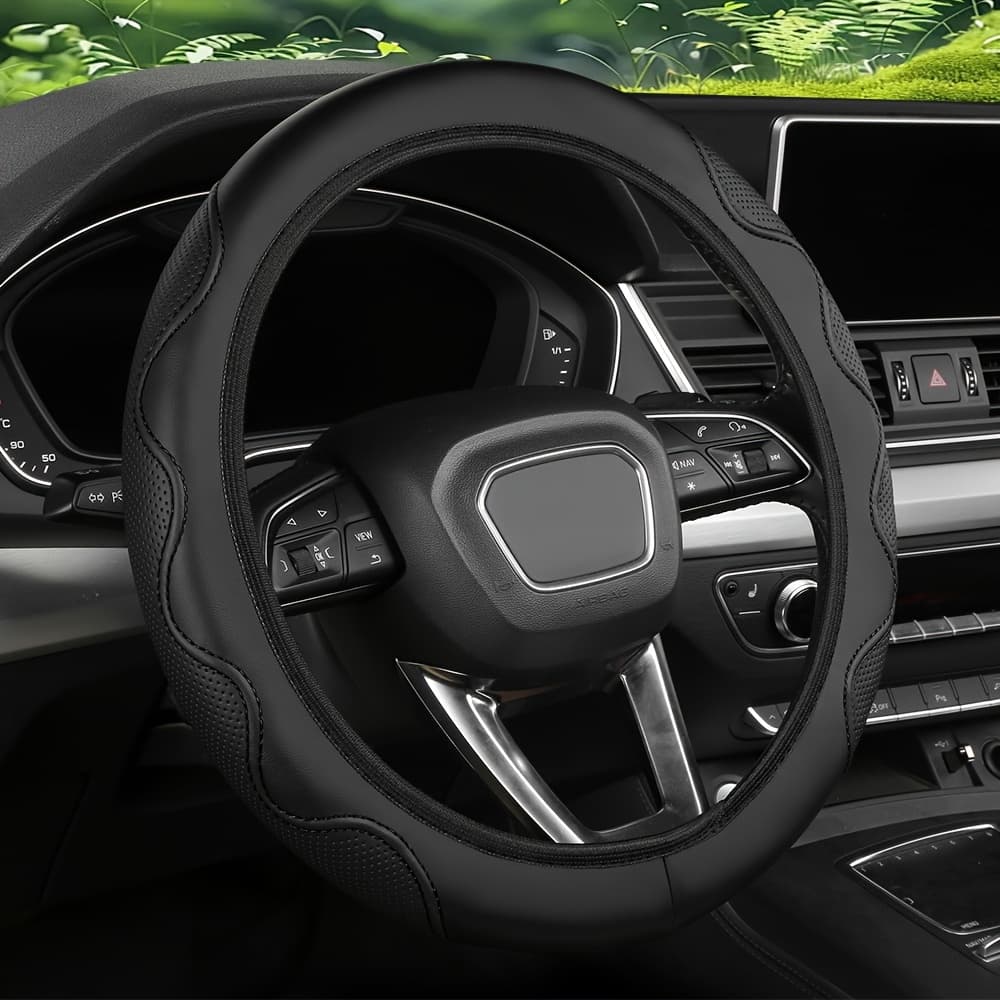 TEMU 1pc Universal No Faux Leather Car Steering Wheel Cover Steering Cover Stering Cover Embossed Anti-slip Auto Stereng Cover Car Interior Additions Suitable For All Season