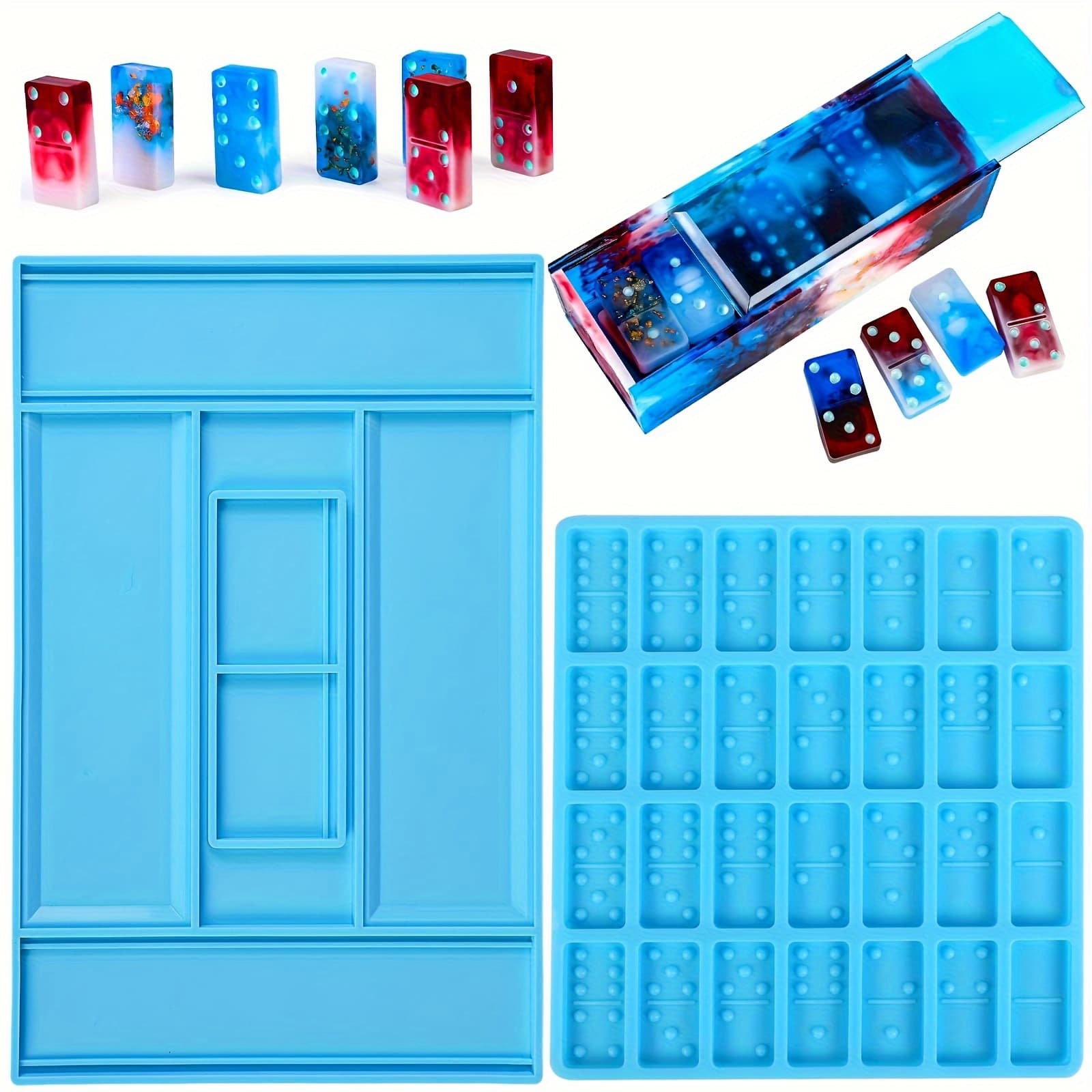 TEMU Domino Storage Box Resin Mold, Domino Silicone Mold, Domino Resin Mold, Domino Epoxy Resin Mold, Tools, Domino Game Silicone Mold 2pcs Set