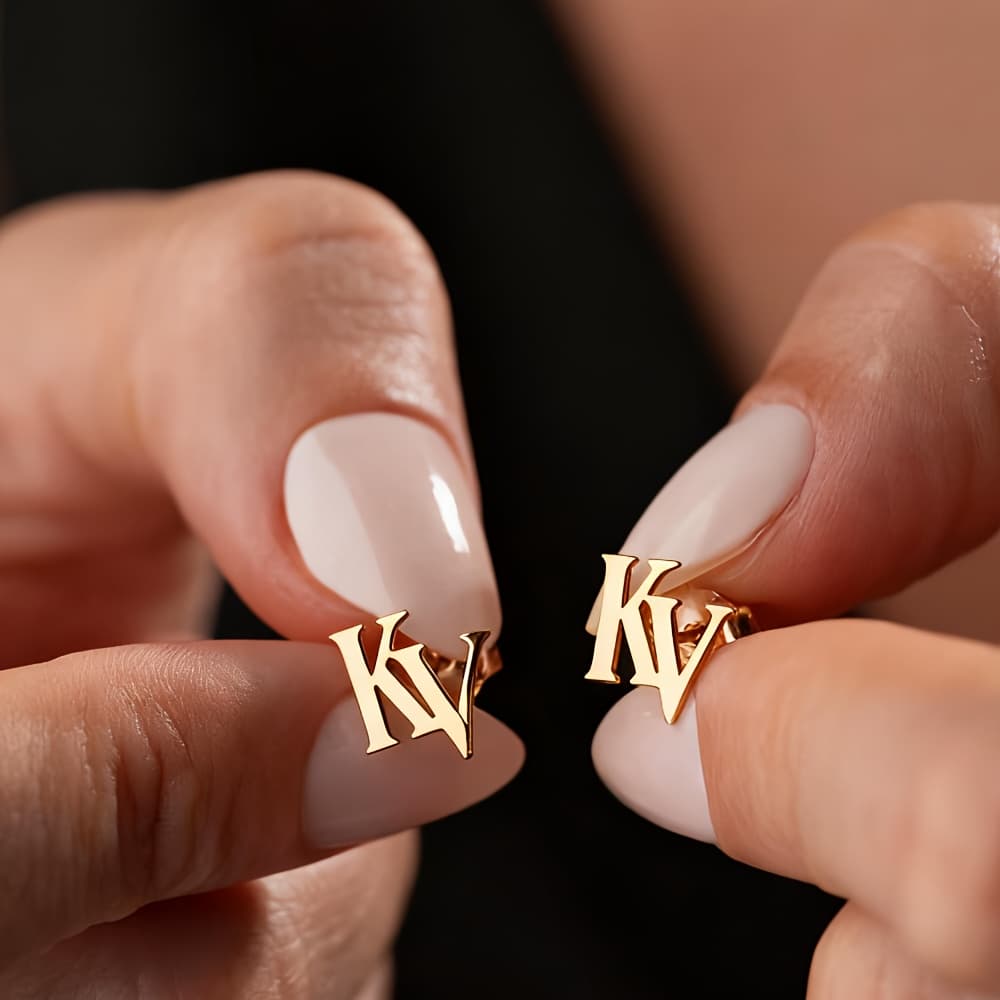 TEMU [customized] Personalized Double Initial Earrings, Ear Studs, Letter Earrings, Custom 2-letter Earrings, Suitable For Daily Holiday Party Christmas Gift Additions Ear Studs Earrings Ear Hoops