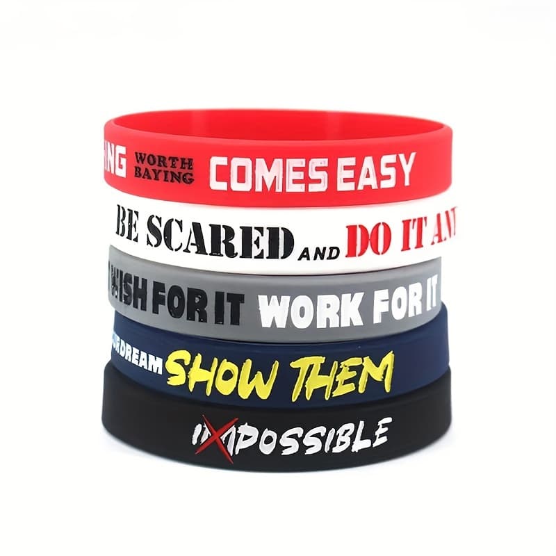 TEMU 5pcs Engraved Wristband, Inspirational Quote Silicone Bracelet, Workout Gear, Sporty Design, Stylish Accessory, , Durable Material, Quote Wristband, Motivational Wearers