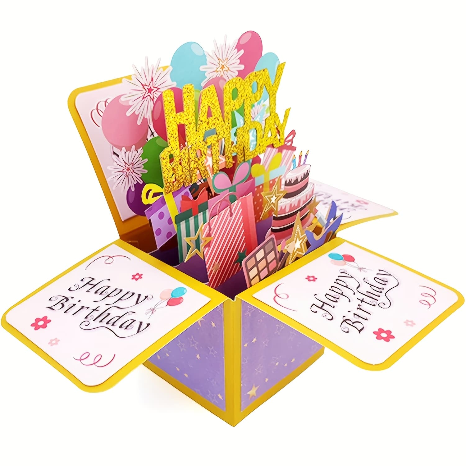 TEMU Elegant 3d Pop-up Happy Birthday Card - Vibrant & , Perfect For Men, Women, Daughters, Nieces - Unique Keepsake Gift With Balloons, Flowers, - Ideal For Valentine's Day & All Birthdays