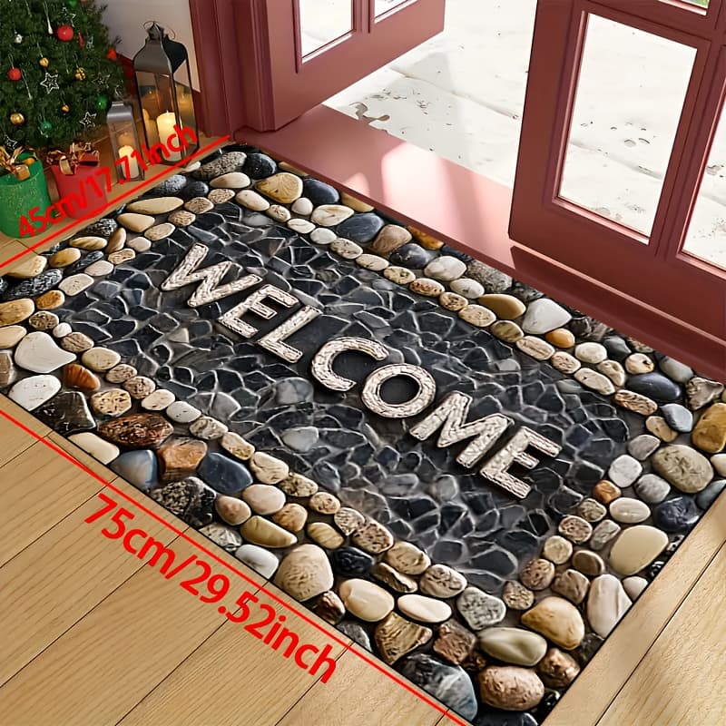 TEMU A Mosaic Door Mat With "welcome", Featuring A Non-slip And Easy-to-. Made Of Plush Material, 0.47 Inches Thick For , Suitable For Indoor And Outdoor Use. Perfect For Entrances, Kitchens