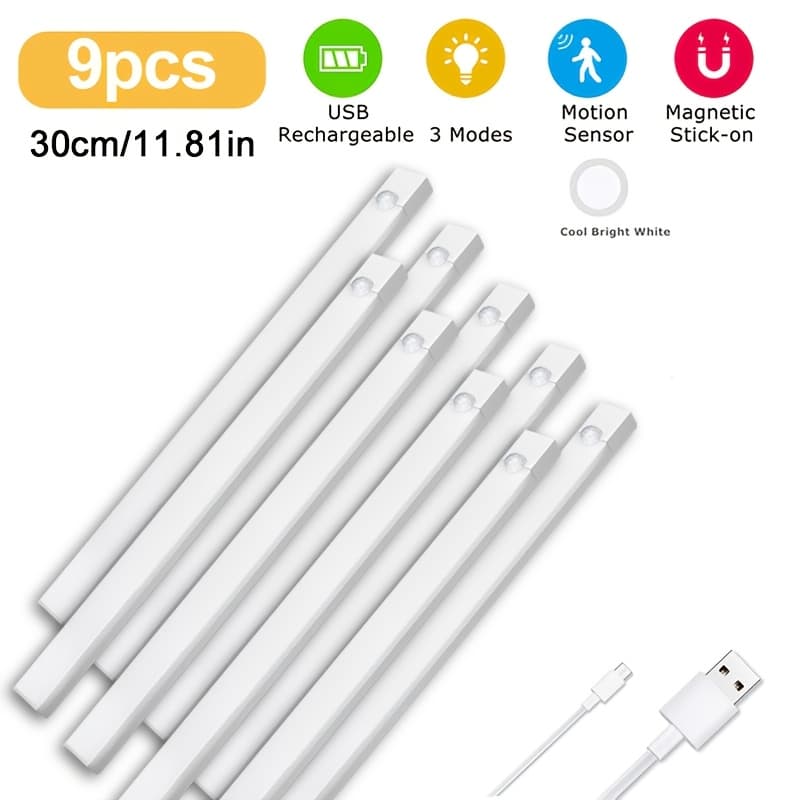 TEMU 18/15/9pcs Usb-rechargeable Motion Sensor Cabinet Lights With Dimmable Led, Auto & Magnetic Base - Closet Lighting Suitable For Kitchen, Wardrobe, Hallway - Usb, & Play, Lighting (no)