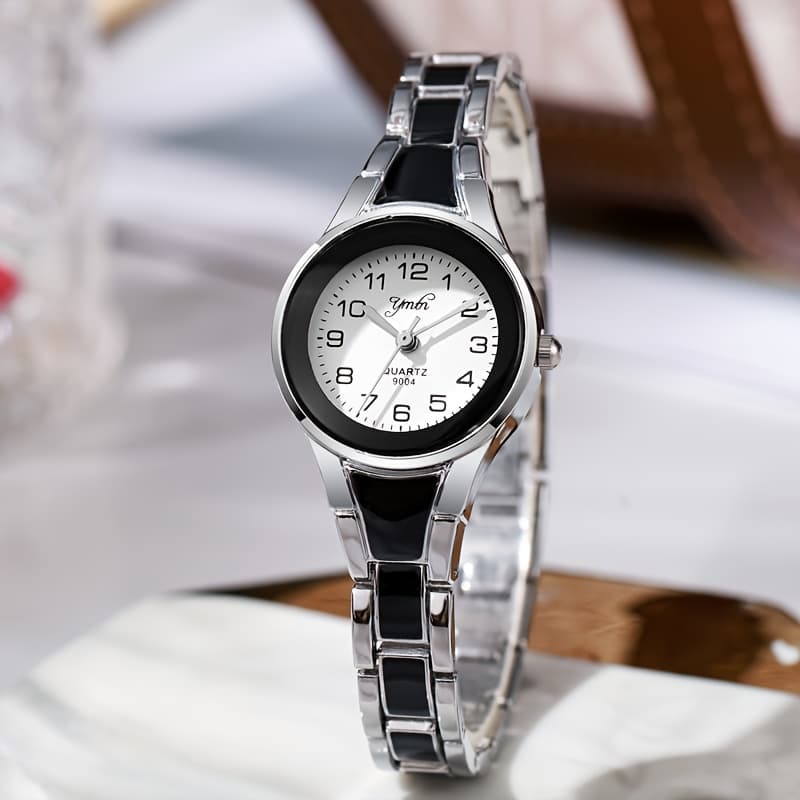 TEMU Stylish Women's Quartz Watch Featuring A Round Face, Made With An Alloy Band And Case, A Chic Accessory A Non-rechargeable Button Battery