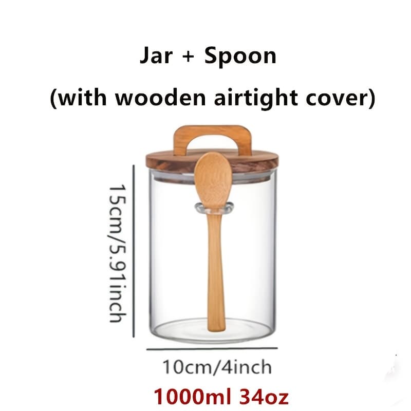 TEMU Sealed Glass Handheld Storage Jar With Wooden Lid And Spoon, Suitable For Storing Coffee, Sugar, Tea, Salt, Candy, And Spices - Storage Box For Homes, Restaurants, And Food Trucks - Sealed Jar