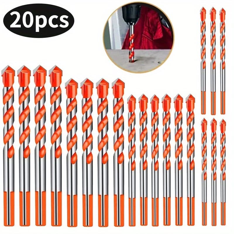 TEMU Set Of 20 Masonry Drill Bits Designed For Professional Use On Concrete, Tiles, Glass, And Cement Walls. Features Shank Suitable For Manual And Power Drills