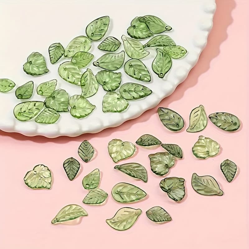 TEMU 80pcs Mini Acrylic Leaf Beads - Assorted Styles For Making, Handcrafted Accessories