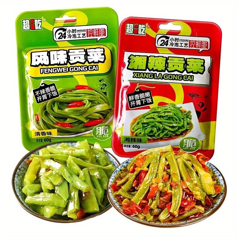 TEMU Crispy And Refreshing Gongcai, Ready To Eat Independent Small Packets With Spicy And Appetizing Flavors, Served With Both Spicy And Flavored Gongcai, 240g (60g * 4 Packets)