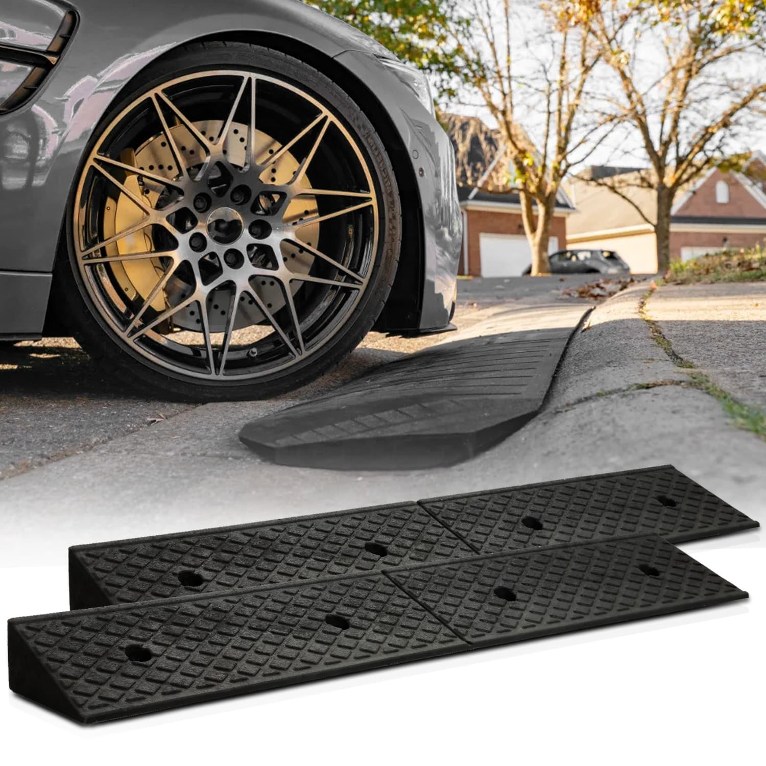 TEMU 2pcs 3" Rise Rubber Heavy Duty Loading Driveway Ramp Threshold Ramp 38.6in L X 6.7in W X 3in H Dock, Warehouse, Wheelchair, Motorcycles, Cars
