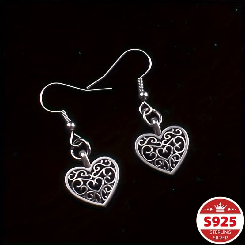 TEMU A Set Of S925 In A Vintage Featuring Hollow Heart Shapes, Perfect As A Holiday Gift For Women