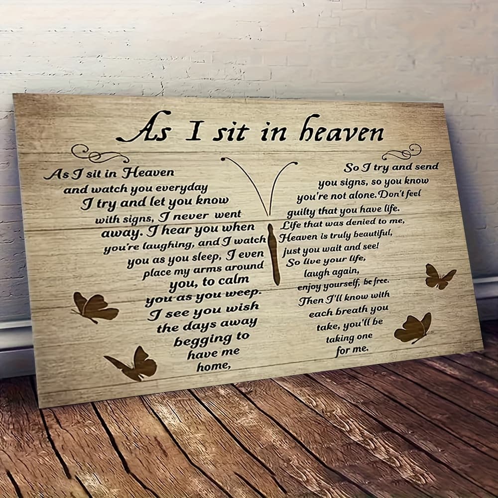 TEMU 2d Flat, 1pc Wooden Plaque With "as I Heaven" Poem & - Enclosed Canvas Frame Wall Art, Decor For Living Room, Bedroom, Office - Perfect Gift For , Thanksgiving, Bedroom Accent Piece, Artwork