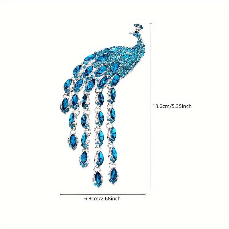 TEMU Elegant Peacock Brooch With Blue & Clear Artificial Crystals - Luxurious Alloy Pin For Suits, Dresses, Sweaters, Scarves, And Coats - Perfect For Parties, Banquets, And Gifts, Peacock Decoration