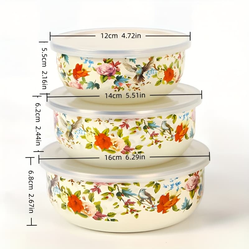 TEMU Thickened Sealed Enamel Bowl With Lid, Refrigerator, Fresh Keeping Bowl, Portable 5 Piece/three Piece Set, Soup Bowl, Rice Bowl, All In 1