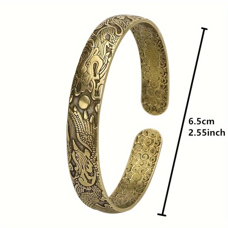 TEMU A Vintage Fashion Dragon And Phoenix Additions Open Bracelet, Pure Copper Hand Carved, Polished Smooth, Male And Female Lovers Brass Carved Additions Open Bracelet