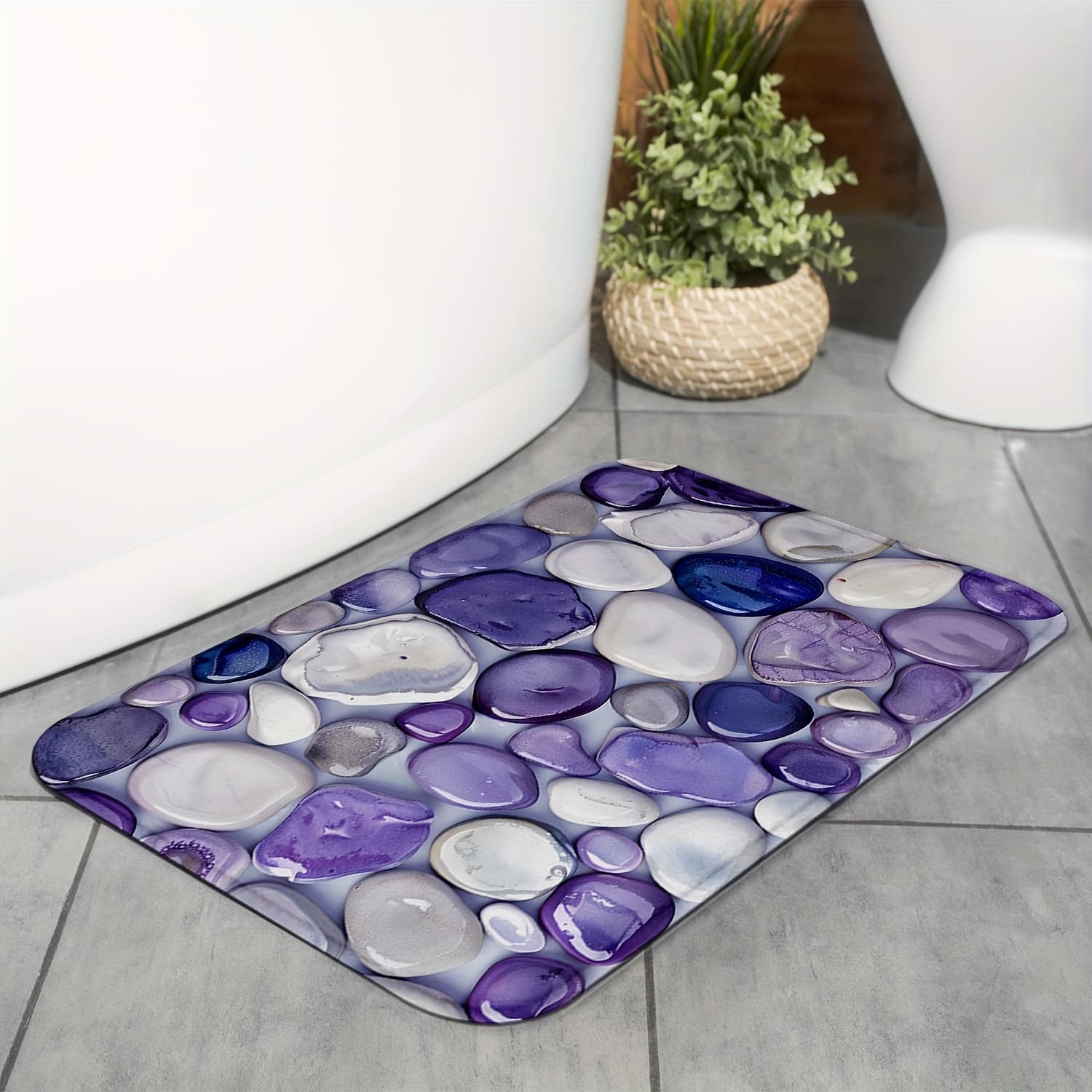TEMU Purple Pebbles 3d Effect 1.2cm Soft Bathroom Door Mat, Machine Washable, Bathroom Door Mat, Room Laundry Room Bathroom Mat, Room Decoration, Best Gift For , Multiple Sizes
