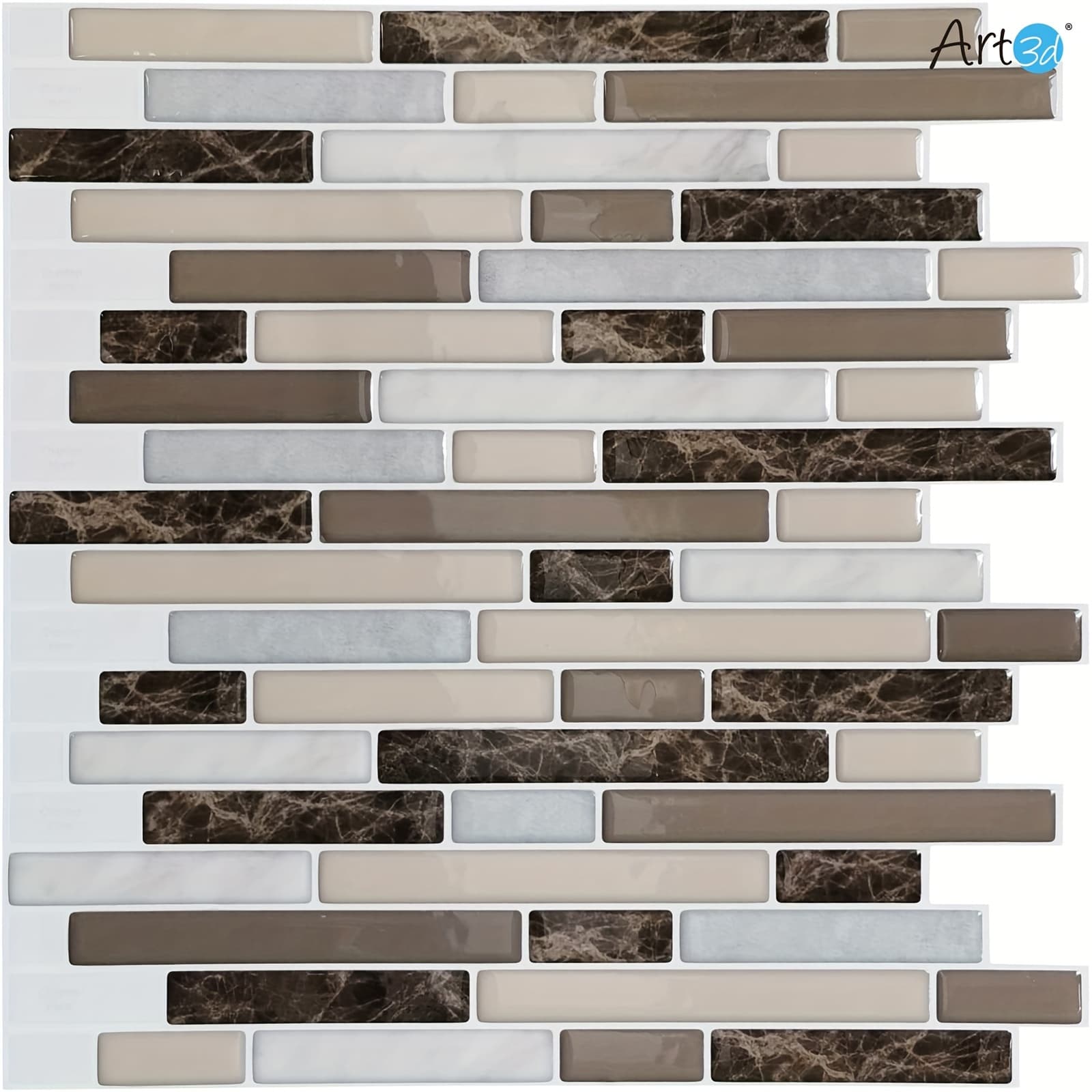 TEMU Art3d 10pcs 12 In. X 12 In. Peel And Stick Backsplash Tile In Brown, 10 Sq Ft/case
