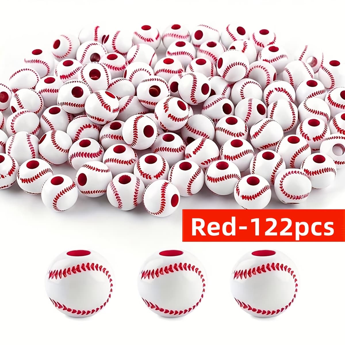TEMU 12mm 122pcs Of Red Baseball Beads For Making Bracelets, Loose Sports Ball Beads Suitable For Jewelry Crafting, Necklace Charms, And Home Decor Additions