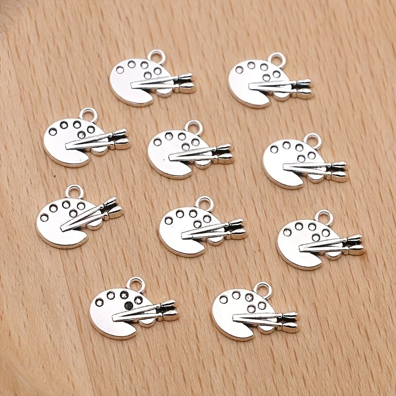 TEMU 10pcs Silvery Palette Charms Paintbrush Pendants For Jewelry Making Diy Necklace Bracelet Earrings Key Chain Accessories