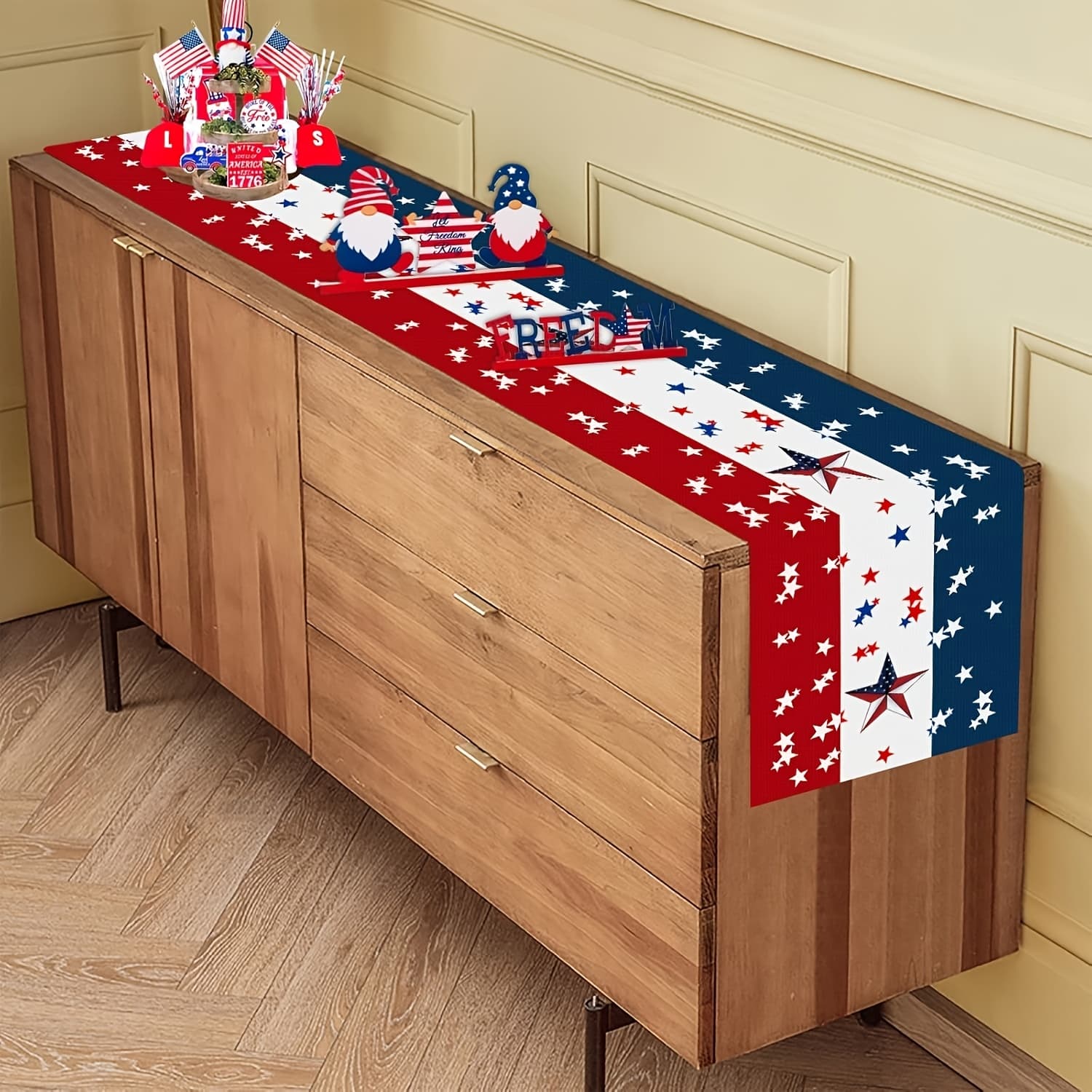 TEMU 1 Day Table Runner - Red, White, And Blue Patriotic Stars And , Rectangular Holiday Tabletop Decoration, Suitable For July 4th, Kitchen And Dining Room, Day Decorations