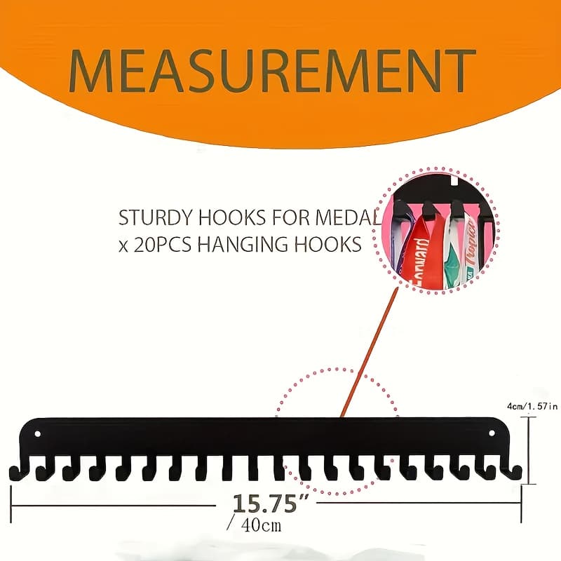 TEMU Medal Display Rack, Wall-mounted Medal And Tie Holder With 20 Hooks For Storage