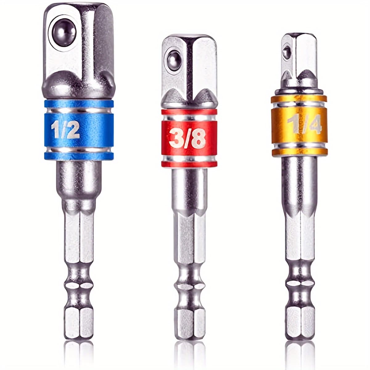 TEMU 3pcs 1/4" 3/8" 1/2" Hex Shank Bit Square Power Drill Cordless Sockets Bit Set With Ring Grade Socket Adapter/extension Set