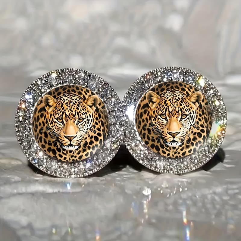 TEMU Shining Leopard Head, Exquisite Pattern Earrings, Fashionable And Jewelry For Wearing, Ideal Gift And Trendy