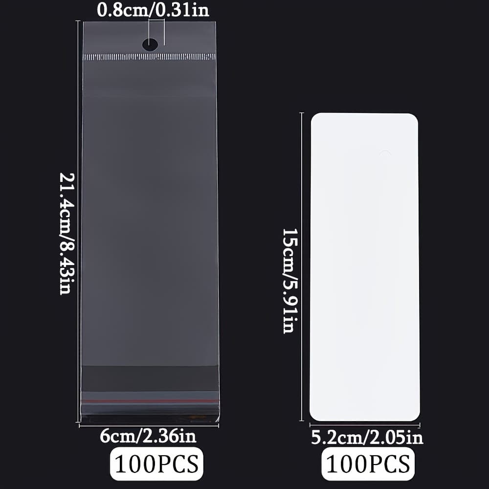 TEMU A Set Of 100 White Paper Cards For Keychain Display, Including 100 Self-sealing Bags, Ideal For Selling Bracelets And In A Small Business