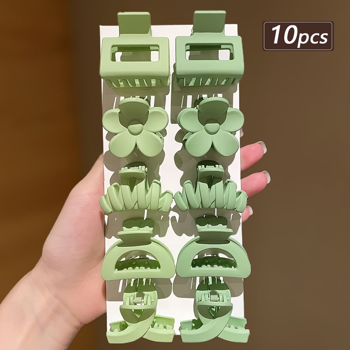 TEMU 10pcs Minimalist Light Green Floral Wavy Square Medium-sized Hair Claw Clip, Cute Bangs Half-tie Ponytail Side Hair Claw Clip, Daily Gift Hair Additions