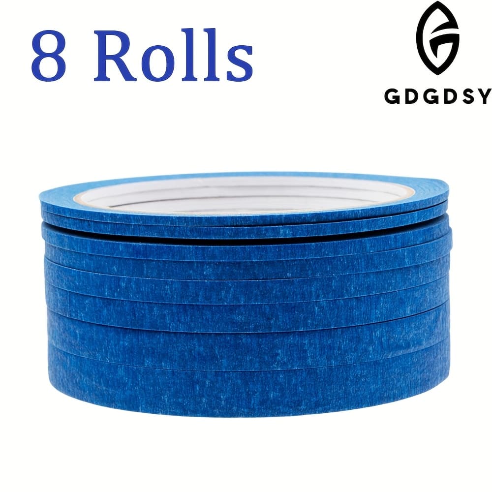 TEMU 8pcs Blue Painter's Tape - 2mm To 10mm Widths, 25m Each Roll - Versatile On Plastic, Wood, Glass, Metal Surfaces For Nail Art, Crafting, Spray Masking &