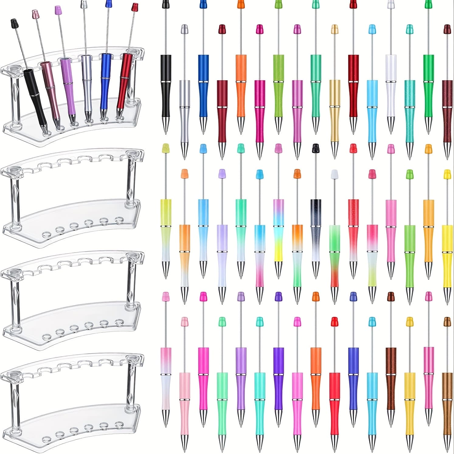 TEMU 48 Pens And 4 Pen Holders, A Kit For Plastic Bead Pens, Suitable For Displaying And Offices