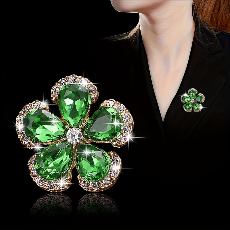 TEMU 1 Fashionable Artificial Crystal Clover Five- Brooch
