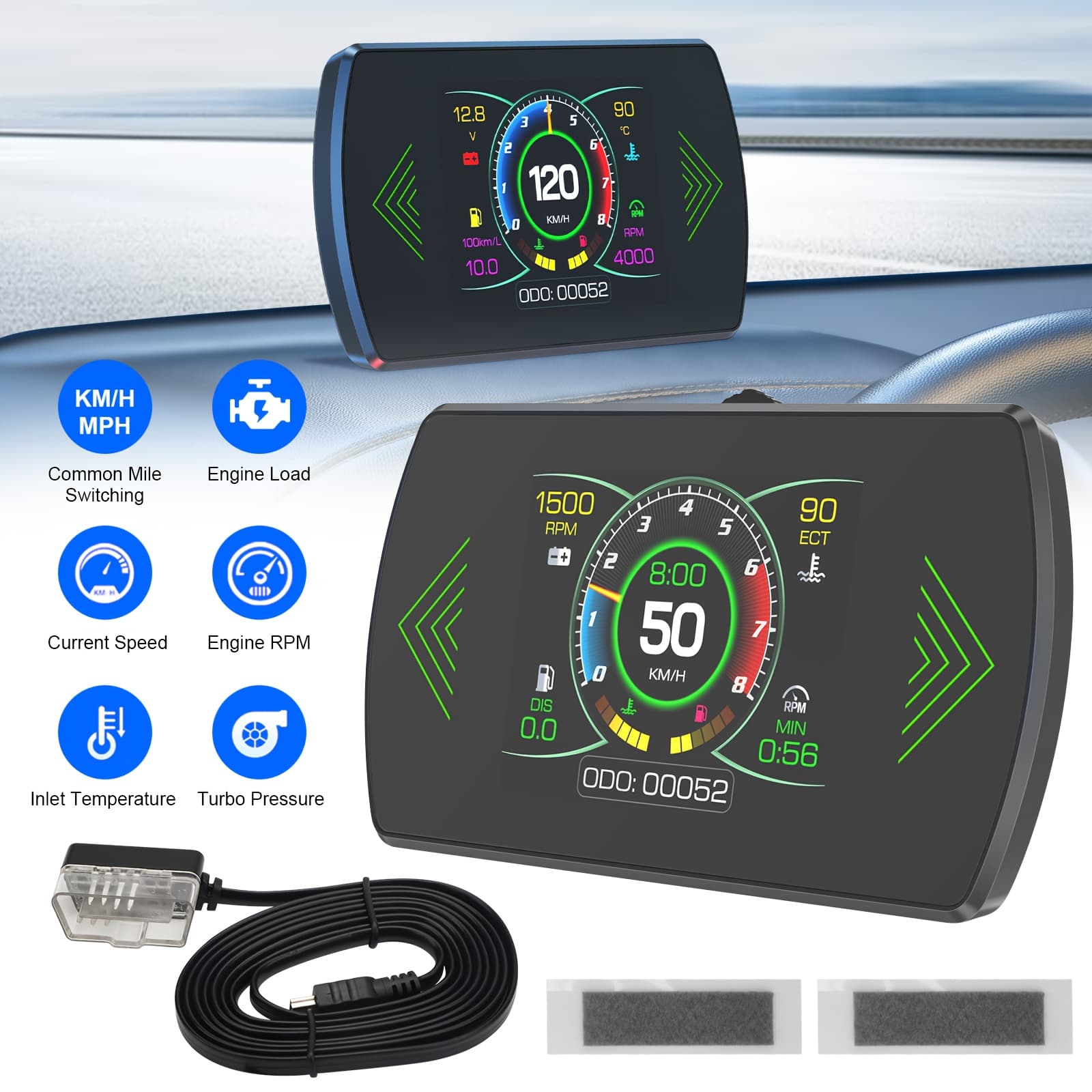 TEMU 1pc Car Hud Gps Speedometer Obd Gps Led, Type-c , Hd , Compass, Speed Alert, Auto Brightness, Suitable For All Vehicles And Rvs