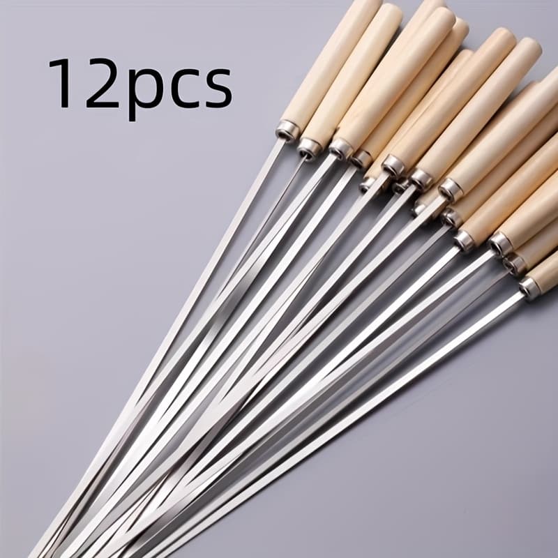 TEMU Wooden Handle Barbecue Skewers Stainless Steel Skewers