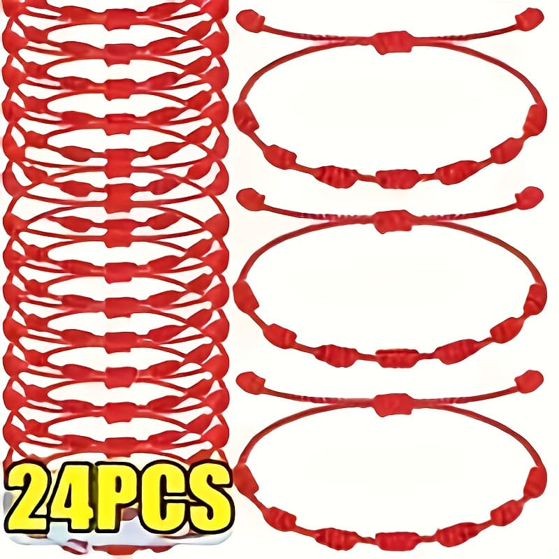 TEMU 24pcs Of Red And Black Woven -knot Bracelets - Adjustable Bohemian Spirit Protection Good Luck Amulet Bracelets, Suitable For Couples, Women, And Men, Handmade Elastic Jewelry