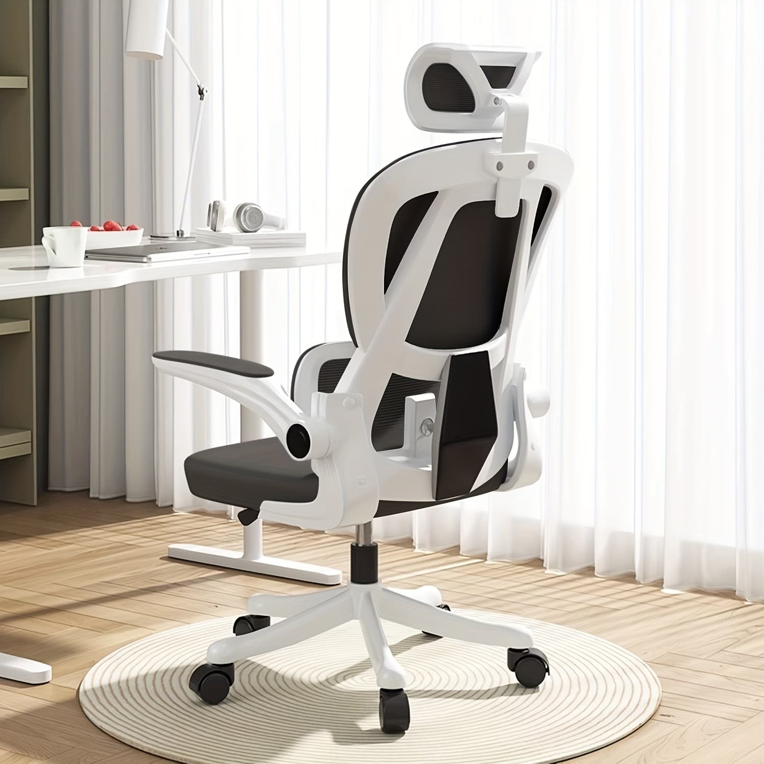 TEMU Xuegw Ergonomic Office Chair Desk Chair Adjustable High Back Mesh Chair Lumbar Support Computer Chair With Flip-up For Work, Study, Gaming
