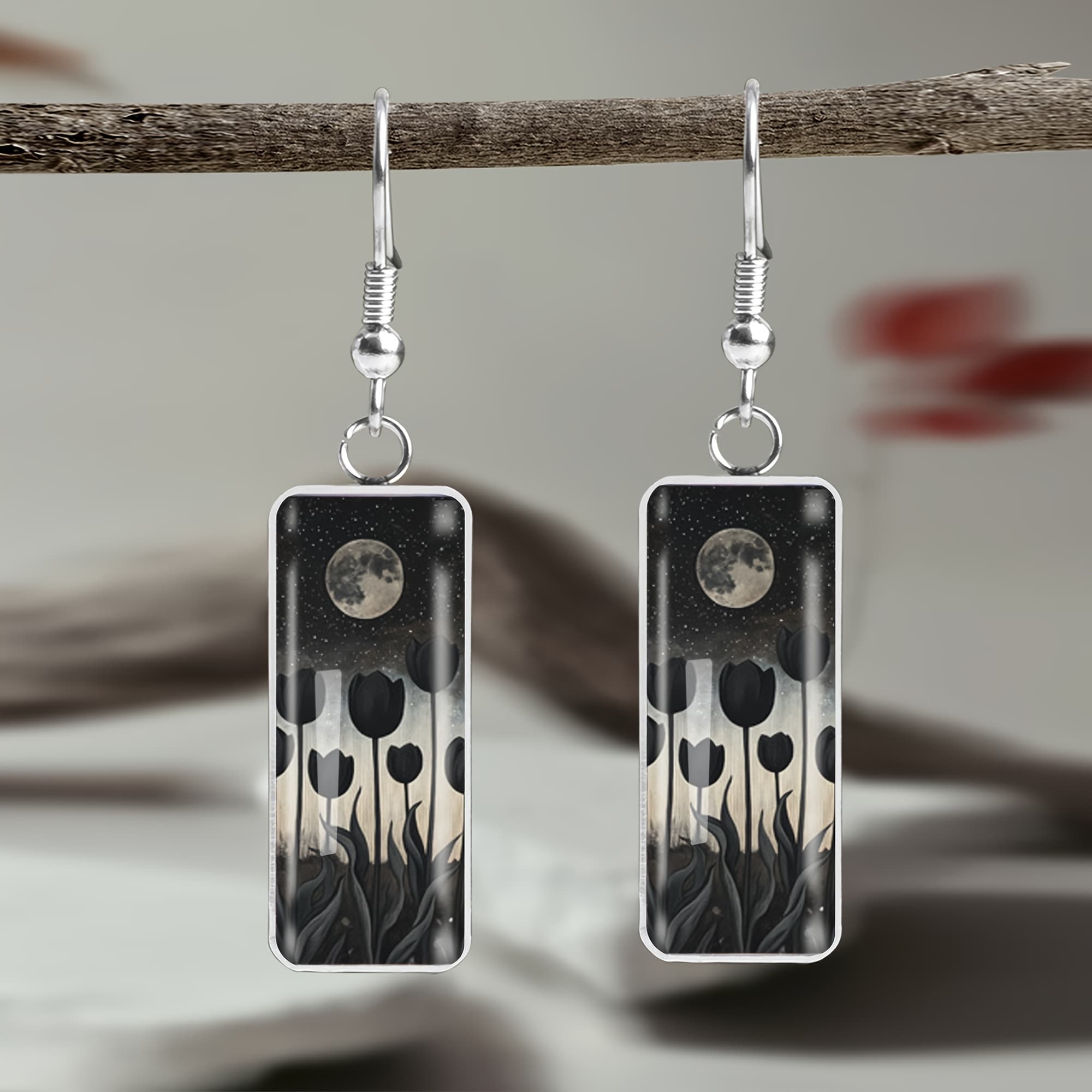 TEMU 1 Pair Of Stainless Steel Tulip Pattern Earrings, Natural Elegant Style Men's Women' Vacation Jewelry Ear Accessories Holiday Gift
