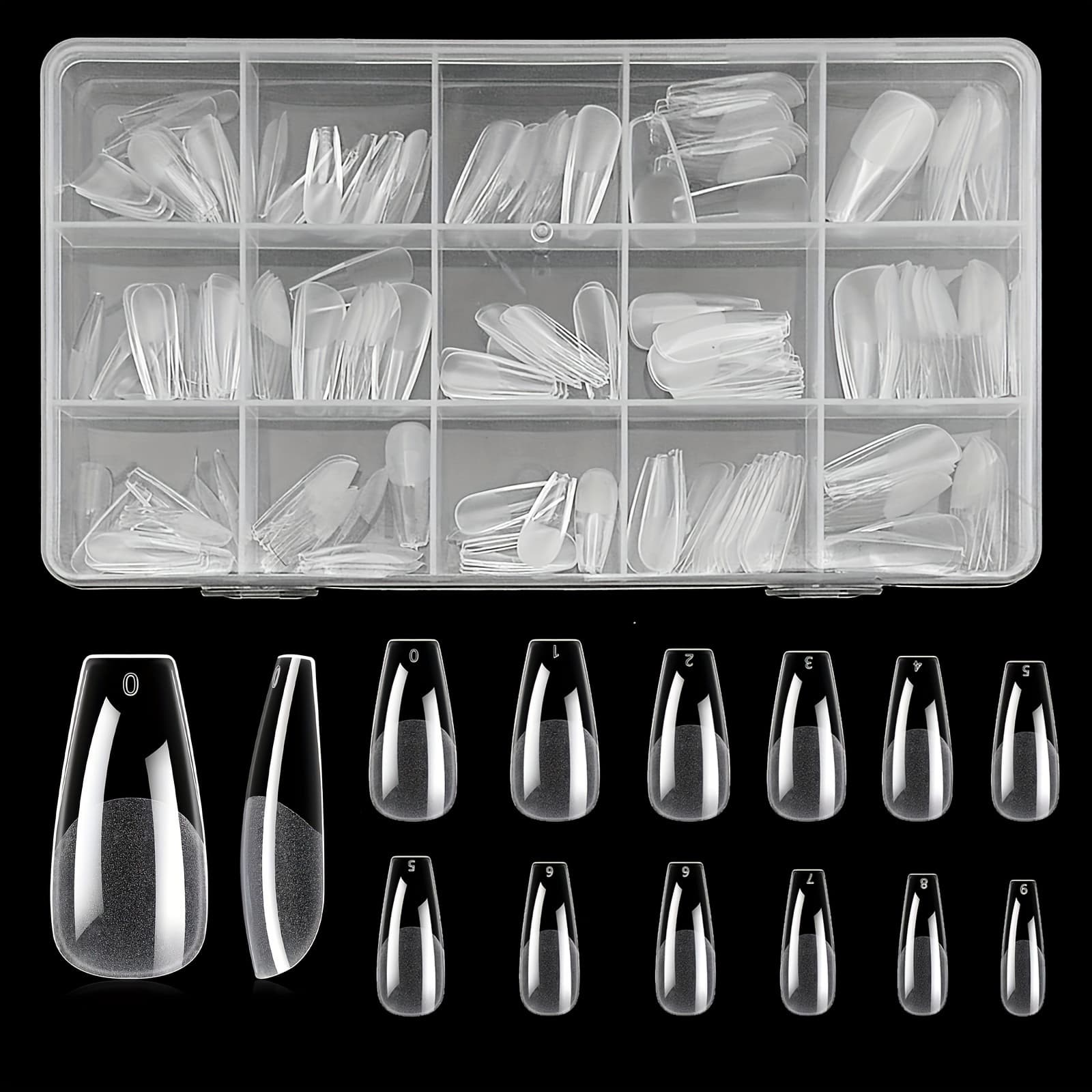 TEMU 240pcs/ Tips Soft Gel Half Matte Full Cover Medium Long Nail Tips Clear Acrylic Pre-shaped Nail Tips 13 Sizes False Press On Nail Tips For Extension Nails Manicure Salon