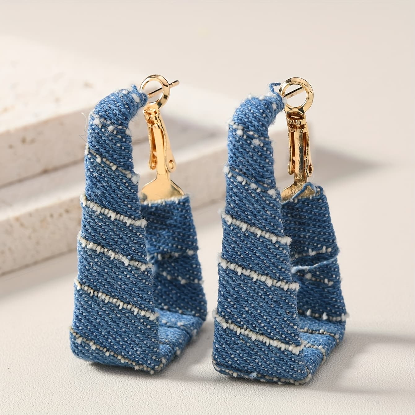 TEMU Bohemian Retro Western Cowboy Style Denim Distressed Earrings, Suitable For Women' Wear